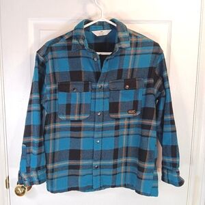 H&M Flannel Shacket Jacket Button Down Turquoise Black Plaid Boy's Size 12 NWOT